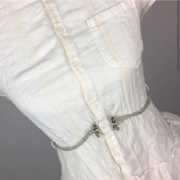 Free People White Sheer Crochet Knit Gauze Button Down Rope Tie Size Large - Picture 4 of 7